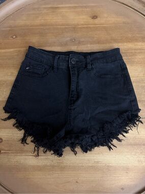 KanCan Black High-Rise Frayed Hem Denim Shorts